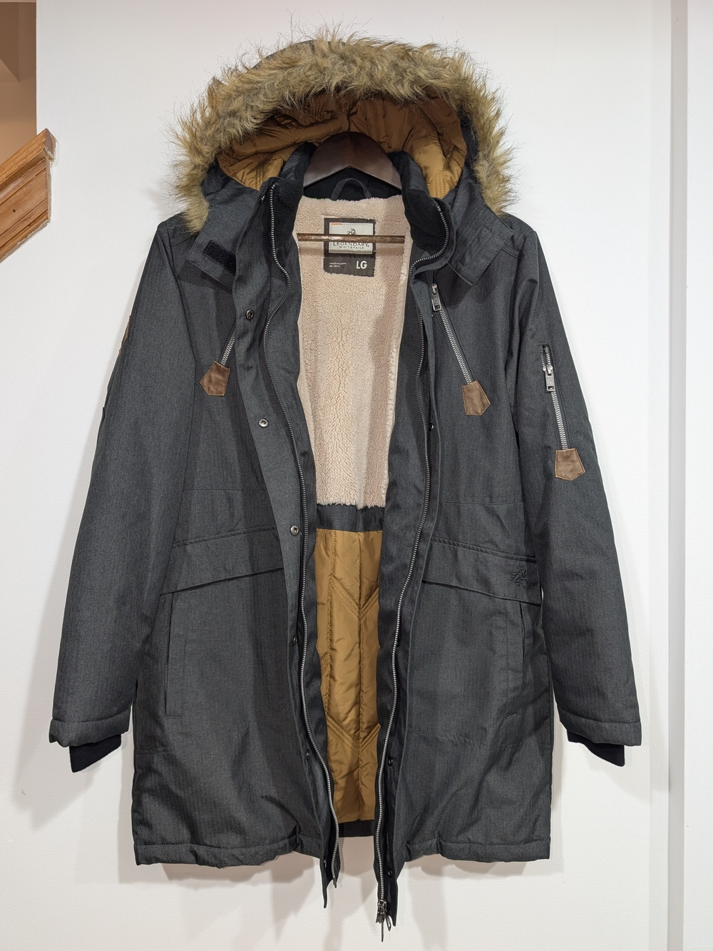 Legendary Whitetails Anchorage Charcoal Hooded Parka Coat Faux Fur Women's LG